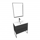 Pack meuble de salle de bain 80x50cm noir mat - 2 tiroirs noir mat - vasque blanche et miroir led noir mate - structura p055