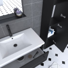 Pack meuble de salle de bain 80x50 cm blanc - 2 tiroirs - vasque blanche - miroir - colonne suspendu Aurlane - PACM058