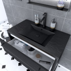 Meuble de salle de bain 80x50cm noir mat - 2 tiroirs noir mat - vasque résine noire effet pierre - structura p060