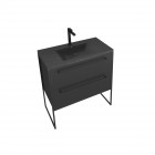 Meuble de salle de bain 80x50cm noir mat - 2 tiroirs noir mat - vasque résine noire effet pierre - structura p060 Aurlane - PACM060