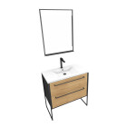 Meuble salle de bains 80 cm, vasque résine blanche, miroir led - finition chêne et noir - structura Aurlane - PACM066