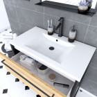 Meuble salle de bains 80cm tiroirs finition chêne et noir - vasque blanche - miroir - structura Aurlane - PACM067