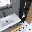 Meuble salle de bains 80 cm, vasque blanche, miroir led et colonne - chêne et noir - structura Aurlane - PACM068