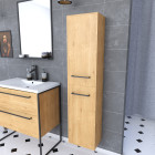 Colonne de salle de bain noir mat 30x35x150 cm avec 2 portes chêne naturel poignées noir mat - structura p070
