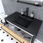 Meuble de salle de bain 80x50cm noir mat - 2 tiroirs chêne brun - vasque résine noire effet pierre - structura p071 Aurlane - PACM071