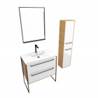 Ensemble de salle de bain 80cm + vasque blanche 80x50 + tiroir blanc mat + miroir +colonne Aurlane - PACM079