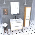 Ensemble de salle de bain 80cm + vasque blanche 80x50 + tiroir blanc mat + miroir + colonne Aurlane - PACM080