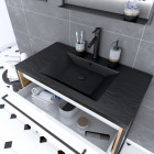 Meuble de salle de bain 80x50cm - vasque noir effet pierre 80x50cm - 2 tiroirs - miroir led Aurlane - PACM083