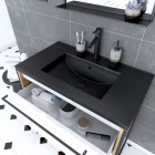 Meuble de salle de bain 80x50cm - vasque noir effet pierre 80x50cm - 2 tiroirs + miroir Aurlane - PACM084