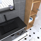 Meuble de salle de bain 80x50cm- vasque noir effet pierre 80x50cm - 2 tiroirs - colonne - miroir led Aurlane - PACM085