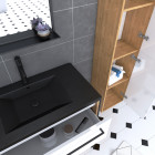 Meuble de salle de bain 80x50cm - vasque noir effet pierre 80x50cm - 2 tiroirs - colonne - miroir Aurlane - PACM086