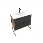 Meuble de salle de bain 80x50cm - vasque blanche 80x50cm - 2 tiroirs noir mat Aurlane - PACM087