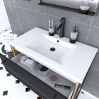 Meuble salle de bain 80x50cm - vasque blanche 80x50 cm - 2 tiroirs noir mat + miroir led Aurlane - PACM088