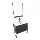 Meuble de salle de bain 80x50cm - vasque blanche 80x50cm - 2 tiroirs noir mat + miroir Aurlane - PACM089