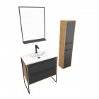Meuble de salle de bain 80x50cm - vasque blanche 80x50cm -tiroirs noir mat + colonne + miroir Aurlane - PACM091