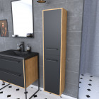 Colonne de salle de bain chêne brun 30x35x150 cm avec 2 portes et poignées noir mat - structura p092