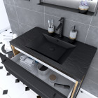 Meuble de salle de bain 80x50cm chêne brun - 2 tiroirs noir mat - vasque résine noire effet pierre - structura p093 Aurlane - PACM093