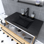 Pack meuble de salle de bain 80x50cm chêne brun - 2 tiroirs chêne brun- vasque résine noire effet pierre et miroir led noir mat - structura p105