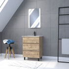 Meuble salle de bain 60x80 - finition chene naturel + vasque blanche + miroir led - timber 60 - pack16