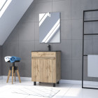 Meuble salle de bain 60x80 - finition chene naturel + vasque noire + miroir led - timber 60 - pack19 Aurlane - PACM229