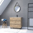 Meuble salle de bain 80x60 - finition chene naturel + vasque blanche + miroir barber - timber 80 - pack48