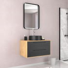 Meuble de salle de bain chêne naturel + vasque noir mat + miroir led - uby 80 - 80x45x53cm Aurlane - PACM261