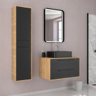 Pack meuble de salle de bain caisson 2 tiroirs + vasque rectangulaire + colonne + miroir led - uby 80cm Aurlane - PACM270