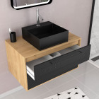 Pack meuble de salle de bain caisson 2 tiroirs + vasque carrée + colonne + miroir led - uby 80cm Aurlane - PACM276