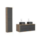 Meuble de salle de bains 120 cm - 2 vasques rondes et colonne - chêne naturel et noir mat - uby Aurlane - PACM280