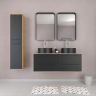 Meuble salle de bains 120cm_vasques rondes_miroirs et colonne - chêne naturel et noir - uby Aurlane - PACM281