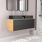 Meuble de salle de bains 120 cm - 2 vasques rectangles - chêne naturel et noir mat - uby