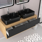 Meuble de salle de bains 120 cm - 2 vasques rectangles - chêne naturel et noir mat - uby Aurlane - PACM283