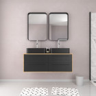 Meuble de salle de bains 120 cm_2 vasques rectangles_2 miroirs - chêne naturel et noir mat - uby Aurlane - PACM284