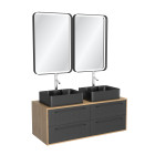 Meuble de salle de bains 120 cm_2 vasques rectangles_2 miroirs led - chêne naturel et noir mat - uby Aurlane - PACM285