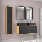 Meuble de salle de bains 120 cm - 2 vasques rectangles et colonne - chêne naturel et noir mat - uby