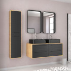 Meuble salle de bains 120cm_vasques rectangles_miroirs et colonne - chêne naturel et noir - uby Aurlane - PACM287