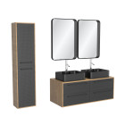 Meuble salle de bains 120cm_vasques rectangles_miroirs et colonne - chêne naturel et noir - uby Aurlane - PACM287