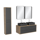Meuble salle de bains 120cm_vasques rectangles_miroirs led et colonne - chêne naturel et noir - uby Aurlane - PACM288