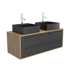 Meuble de salle de bains 120 cm - 2 vasques carrées - chêne naturel et noir mat - uby Aurlane - PACM289