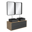 Meuble de salle de bains 120 cm_2 vasques carrées_2 miroirs - chêne naturel et noir mat - uby Aurlane - PACM290