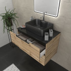 Meuble salle de bains 80 cm 2 tiroirs - chêne et noir - vasque rectangle - miroir black led - omega Aurlane - PACM363