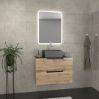Meuble salle de bains 80 cm 2 tiroirs - chêne et noir - vasque carrée - miroir led - omega Aurlane - PACM369