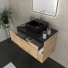 Meuble salle de bains 80 cm 2 tiroirs - chêne et noir - vasque carrée - miroir black led - omega Aurlane - PACM386