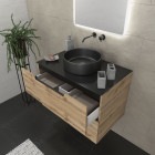 Meuble salle de bains 80 cm 2 tiroirs - chêne et noir - vasque ronde - miroir led - omega Aurlane - PACM438