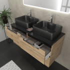 Meuble salle de bains 120cm chêne et noir, vasques rectangulaires et miroir led 120x70 - omega Aurlane - PACM485