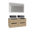 Meuble salle de bains 120cm chêne et noir, vasques carrées et miroir black led 120x70 - omega Aurlane - PACM525