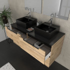 Meuble salle de bains 120cm chêne et noir, vasques carrées & miroirs avec appliques 55x75 - omega Aurlane - PACM598