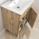 Meuble de salle de bains 60cm 2 Portes_Chêne Naturel + Vasque céramique blanche - TIMBER 60 Aurlane - PACM600