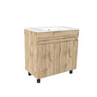 Meuble de salle de bains 80cm 2 Portes_Chêne Naturel + Vasque céramique blanche - TIMBER 80 Aurlane - PACM601