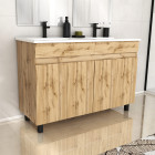 Meuble de salle de bains 120cm 4 portes_chêne industriel + vasque céramique blanche - timber 120 Aurlane - PACM602
